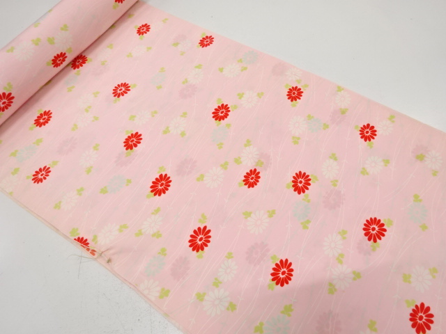 JAPANESE KIMONO / ANTIQUE BOLT FOR JUBAN / SILK / KIKU & PINE NEEDLE